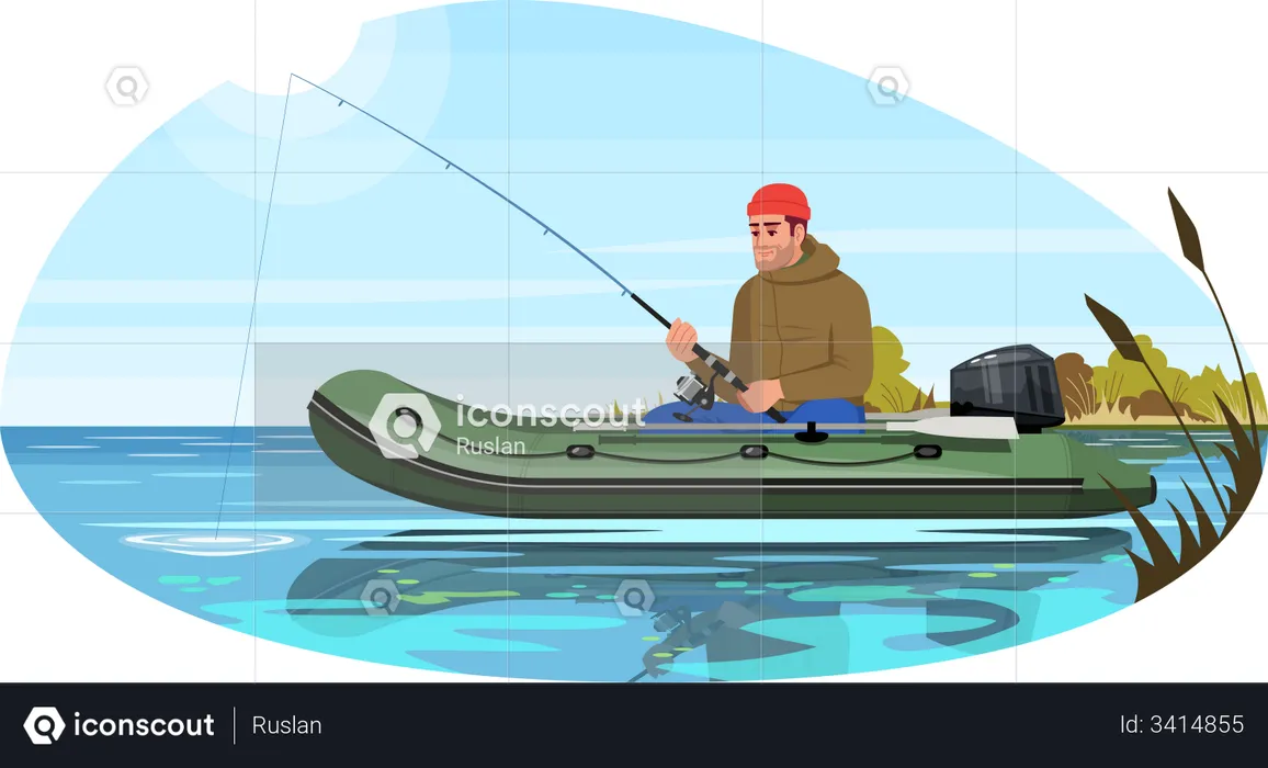 Fisherman sitting in boat  Illustration