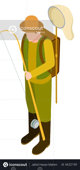 Best Fisherman holding fishing robe Illustration download in PNG & Vector  format