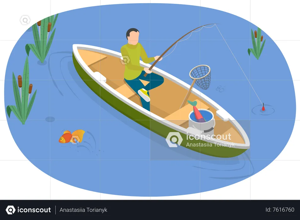 Fishing From Boat  Illustration
