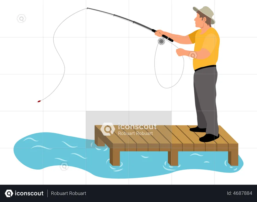 Best Fishing Person with Long Rod Illustration download in PNG