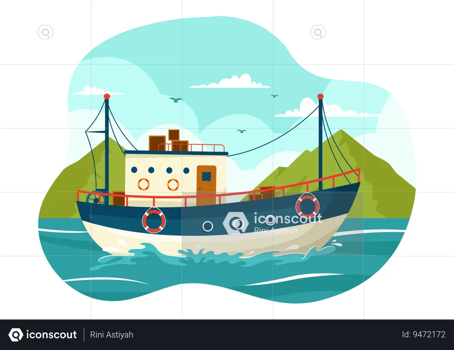 Fishing Ship in ocean  Illustration