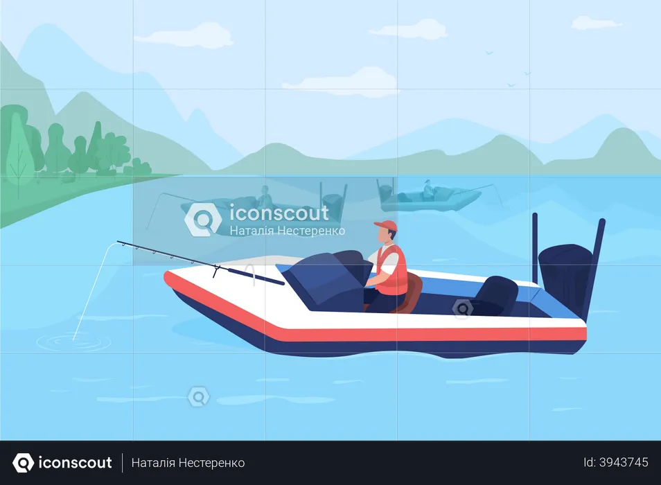 Fishing tournament in boats  Illustration