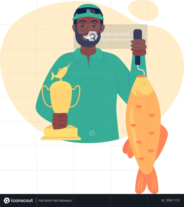 Fishing trophy for catching big fish  Illustration
