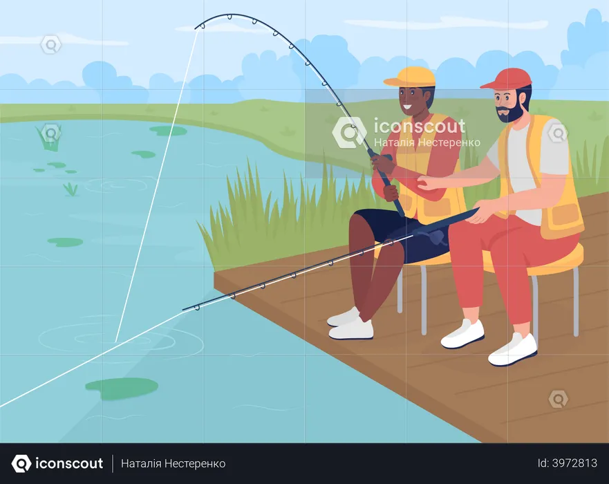 Best Fishing with friends Illustration download in PNG & Vector format