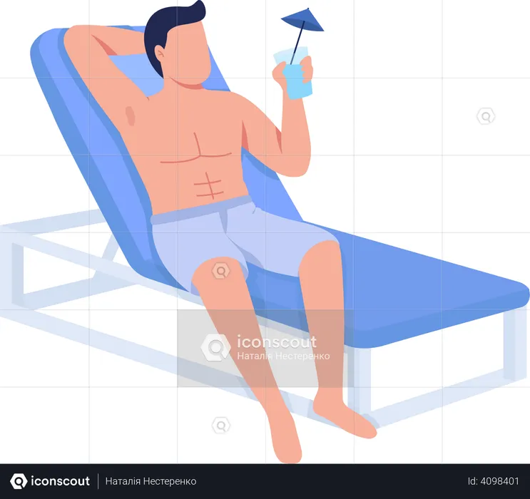 Fit body man relaxing with cocktail drink  Illustration
