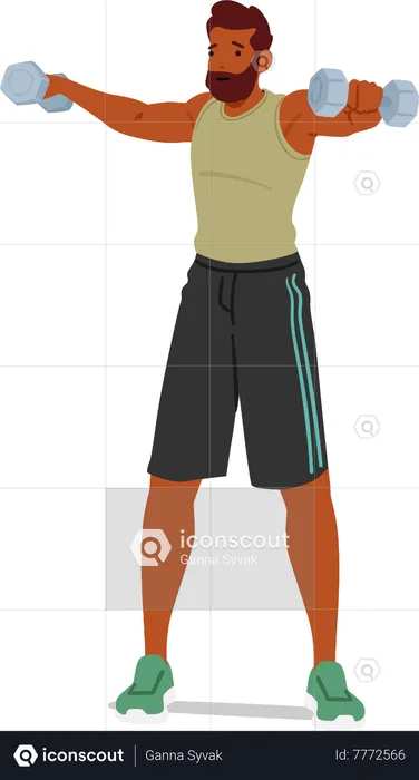 Fit Man exercises with dumbbells  Illustration