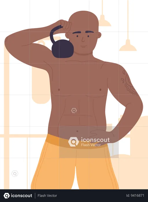 Fit man holding kettlebell  Illustration