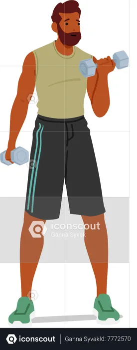 Fit Man trains with dumbbells  Illustration