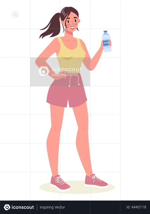 Fit woman drinking water after workout  Illustration
