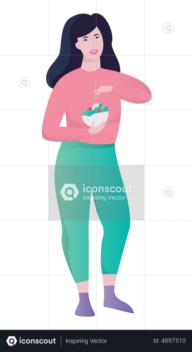 Fit woman eating green salad  Illustration