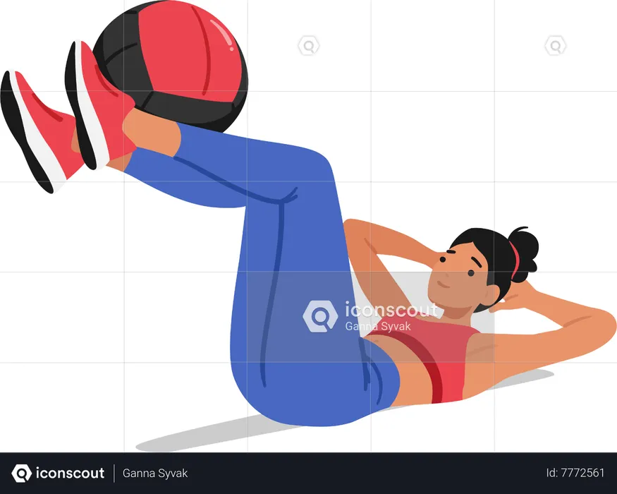 Monter une femme effectuant un exercice de presse à jambes avec un ballon de stabilité  Illustration