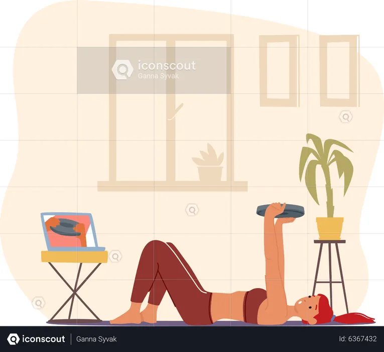 Fit woman exercising with weight at home  Illustration