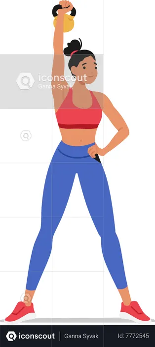 Fit woman performing dynamic exercises with a kettlebell  Illustration