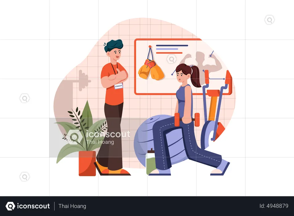 Fitness couch training woman in gym  Illustration