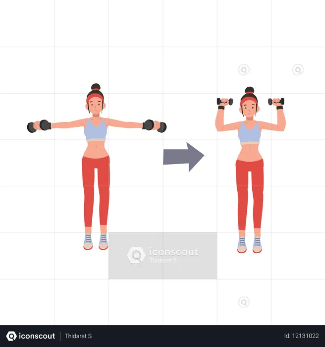 Fitness-Frau beim Hanteltraining zur Verbesserung von Kraft und Ausdauer  Illustration