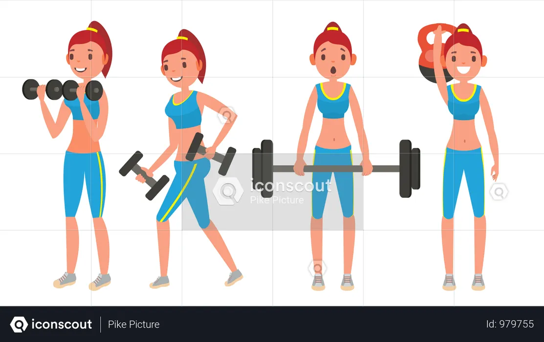 Fitness Girl Different Poses  Illustration