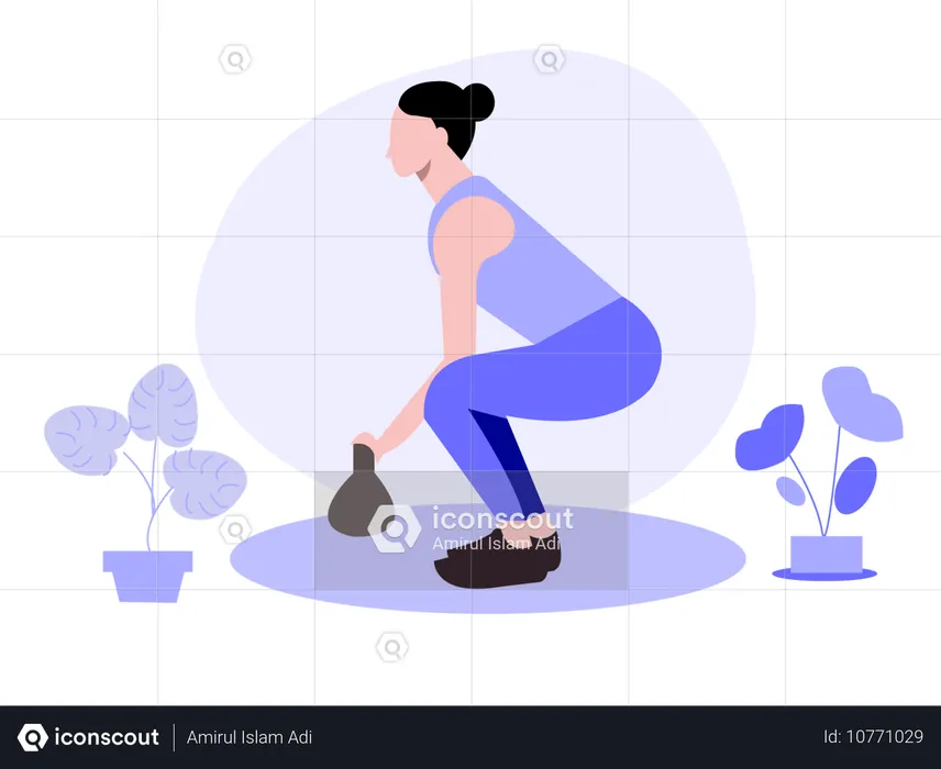 Fitness Girl doing gym workout using kettlebell  Illustration