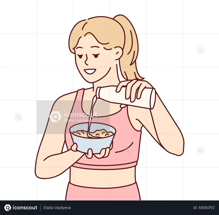 Garota fitness falando sobre comida dietética  Ilustração