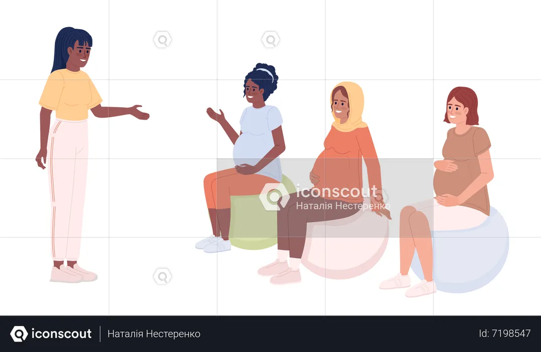 Fitness instructor with pregnant women on exercise balls  Illustration