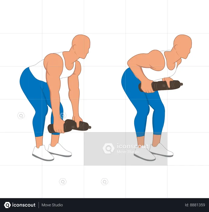 Fitness man doing back dumbbell press  Illustration