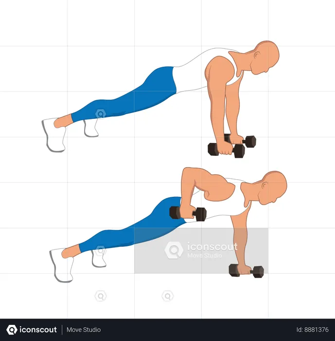 Homme de remise en forme faisant des haltères de coup de pied arrière  Illustration