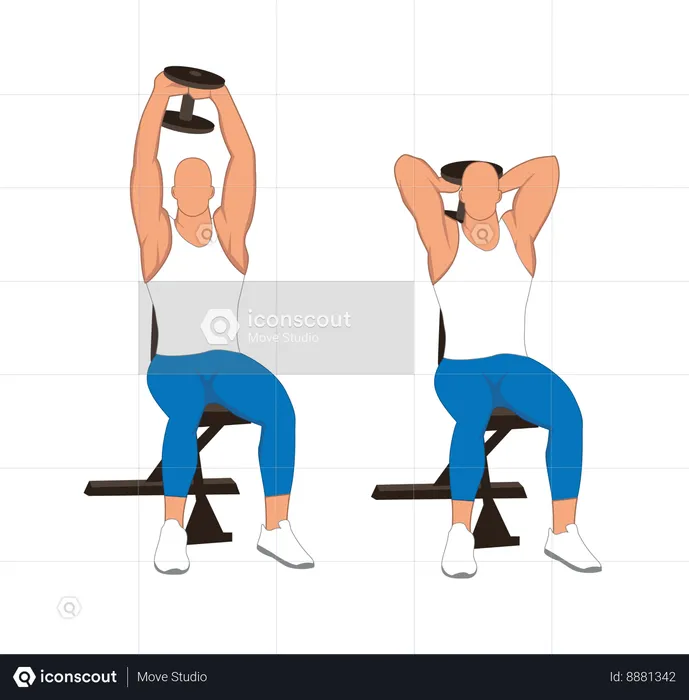 Fitness man doing tricep dumbbell  Illustration