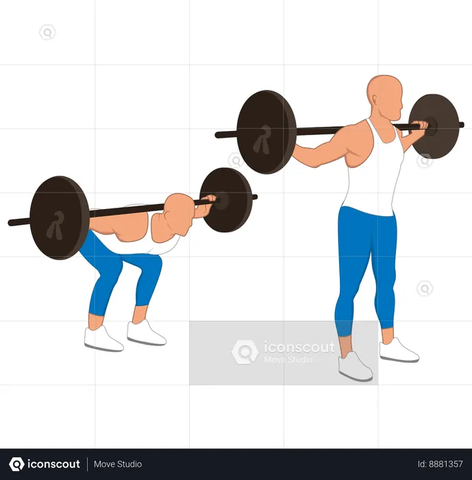 Homem fitness fazendo agachamento com barra  Ilustração