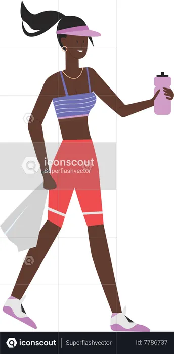 Fitness trainer holding water bottle and napkin  Illustration