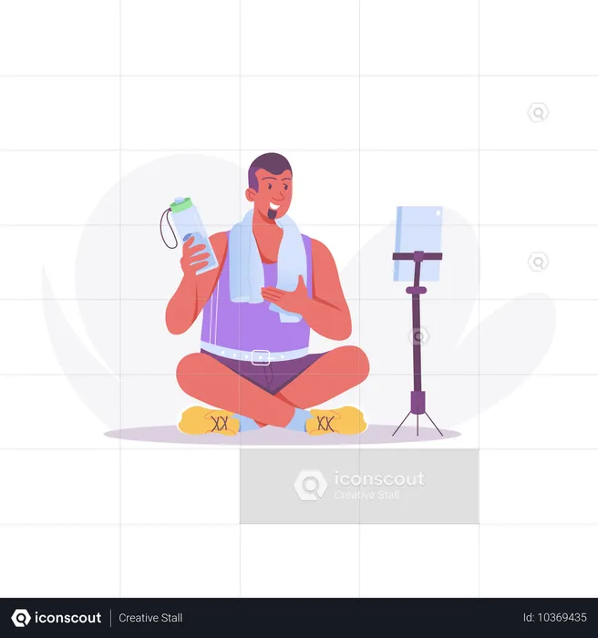 Vlogueur de fitness enregistrant une vidéo de fitness  Illustration