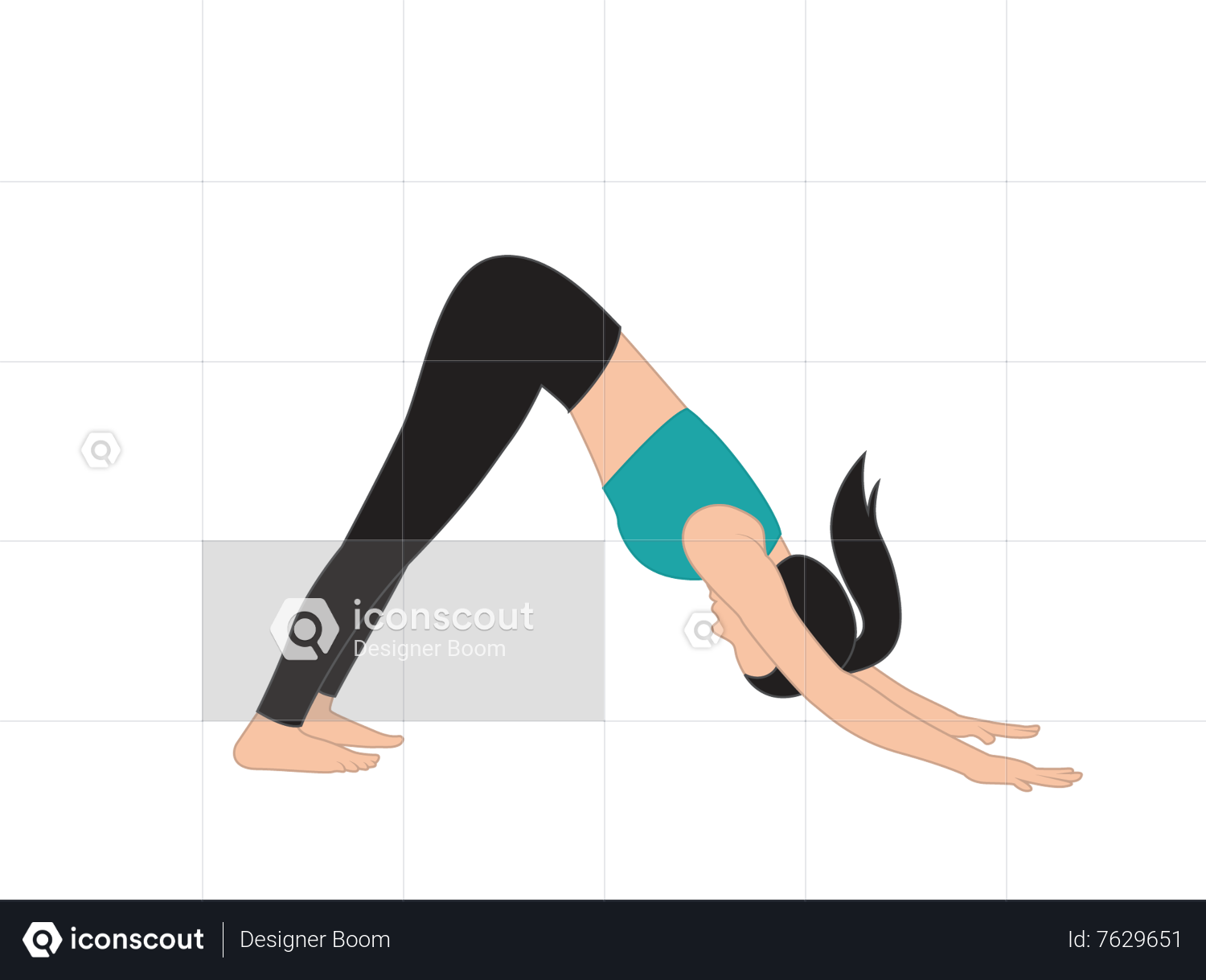 Image Details IST_38583_00236 - Girl practicing yoga on gymnastic mat.  Children yoga kids . Meditating child standing in one legged downward  facing dog exercise, eka pada adho mukha svanasana pose.Hand drawn flat