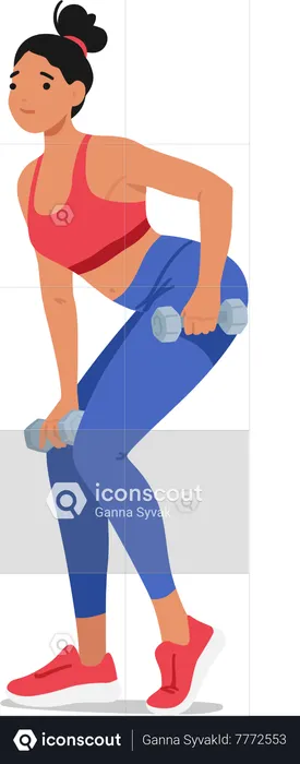 Fitness woman performs strength training exercises with dumbbells  Illustration