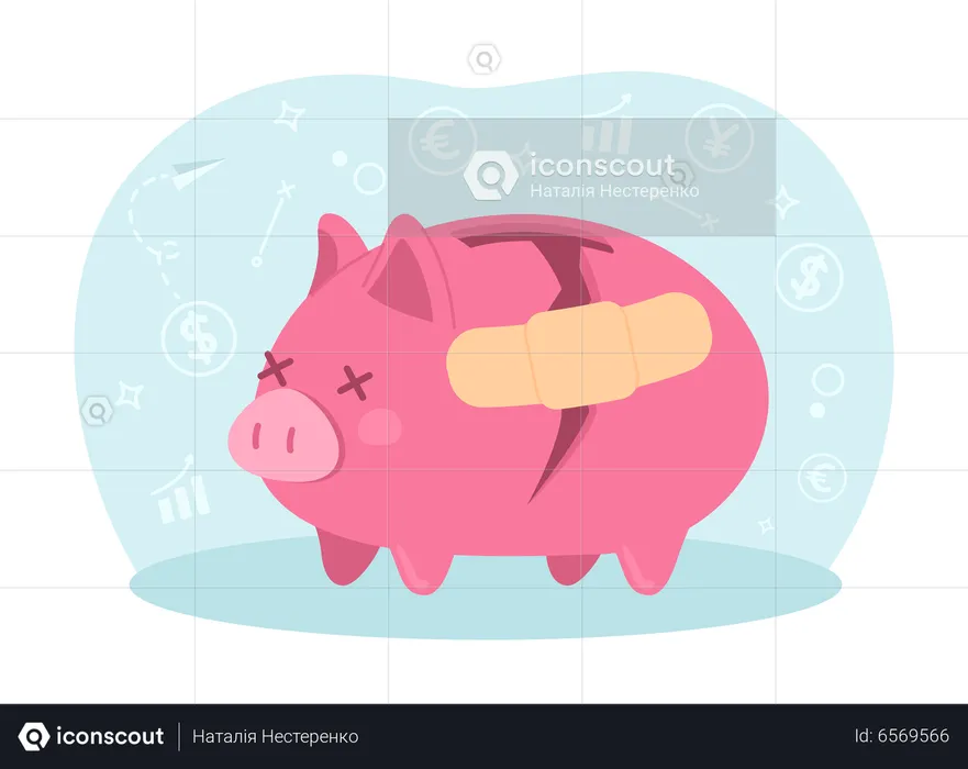 Fixing shattered piggy bank  Illustration