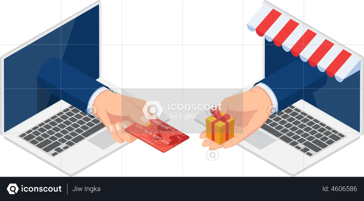 Businessman hand come out from laptop monitor  Illustration