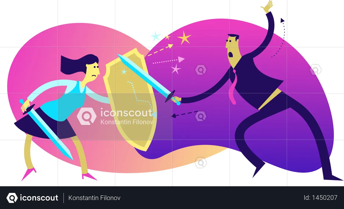 Flat Design Illustration: A Man Fights with a Woman  Illustration