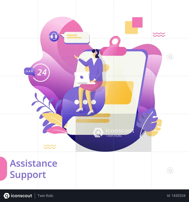 Flat Illustration of Assistance Support  Illustration