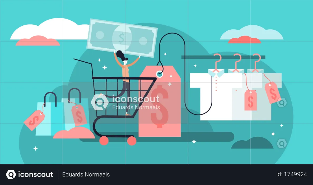 Flat tiny price tags and labels persons concept  Illustration