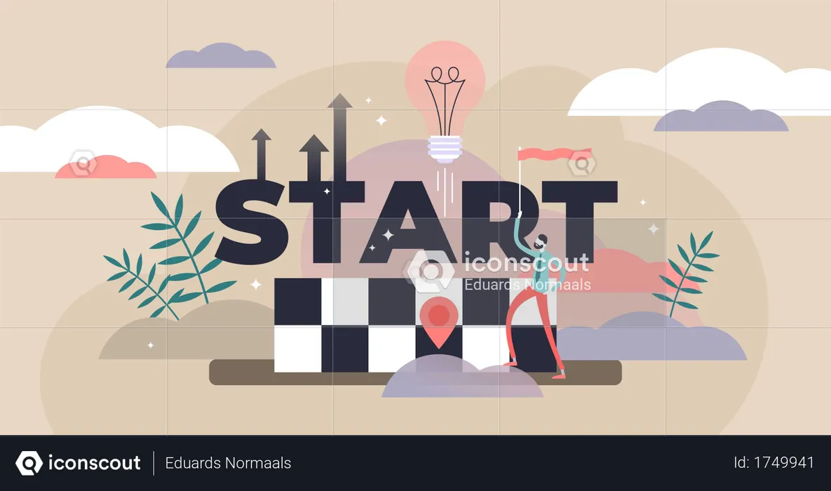Flat tiny startup idea beginning persons concept  Illustration
