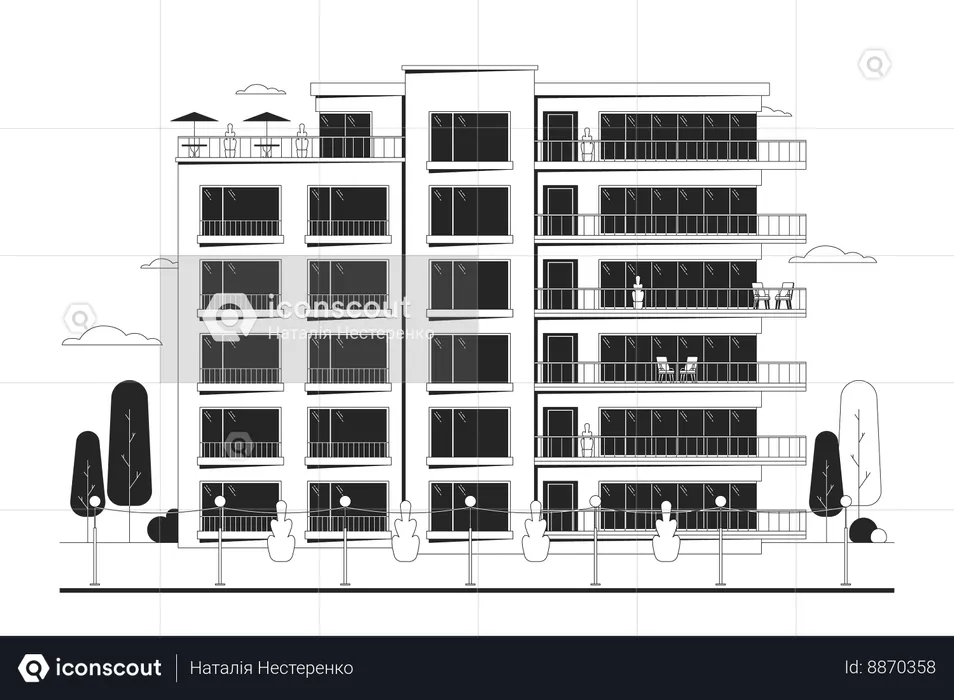 Flats condominium with balconies  Illustration