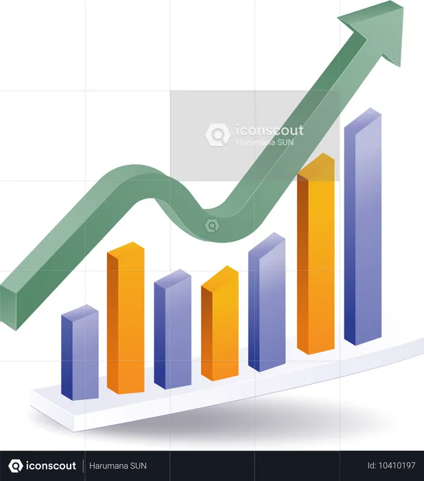 Análisis de datos de gráfico de barras con flecha  Ilustración