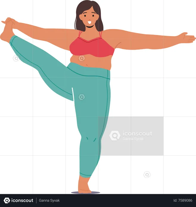 Flexible Plus-size Woman Character Gracefully Practicing Yoga  Illustration