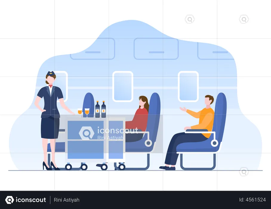 Flight Attendants Serve Passengers  Illustration