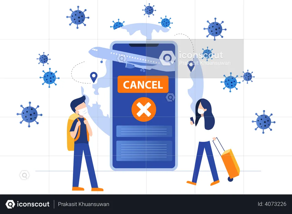 Flight cancelled due to coronavirus epidemic  Illustration