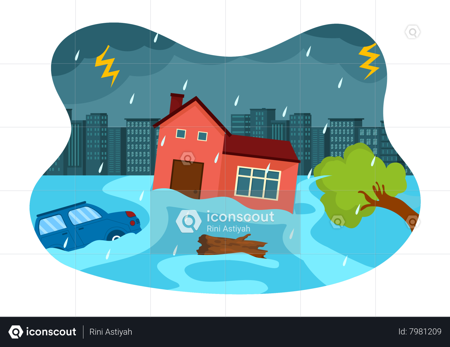 Flood natural disaster Animated Illustration download in JSON, LOTTIE or  MP4 format