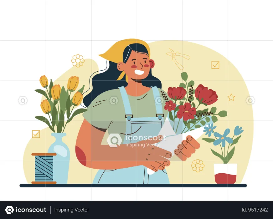 Floral designer making bouquet for customer  Illustration