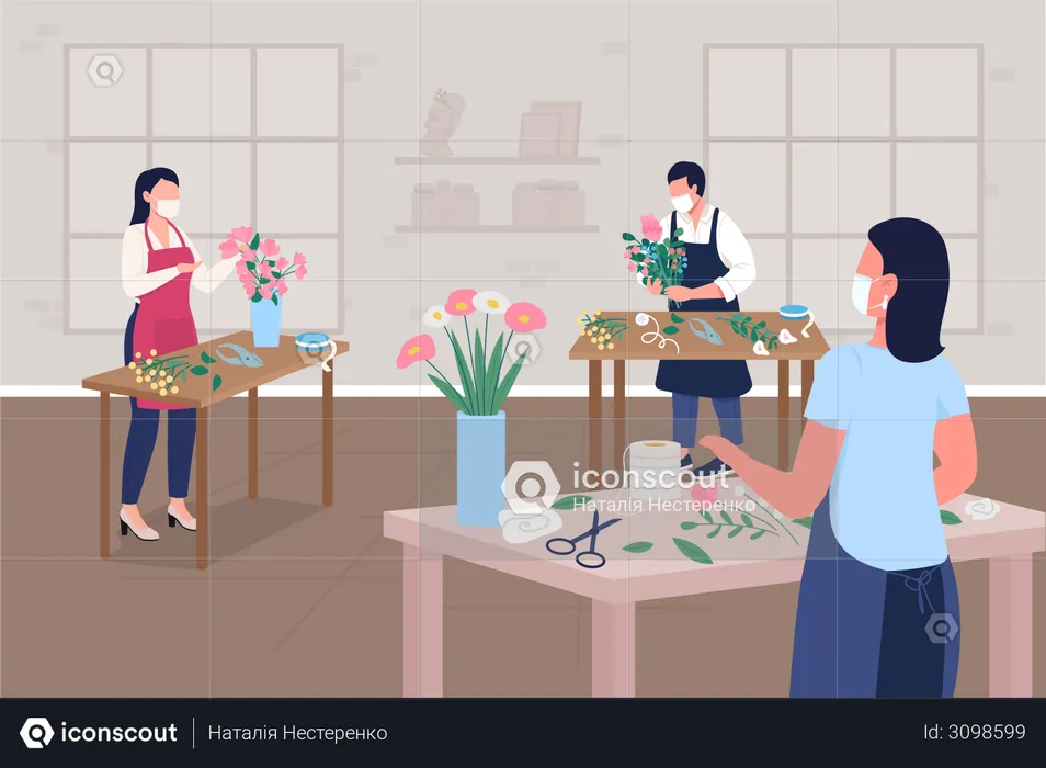 Floristry workshop during pandemic  Illustration