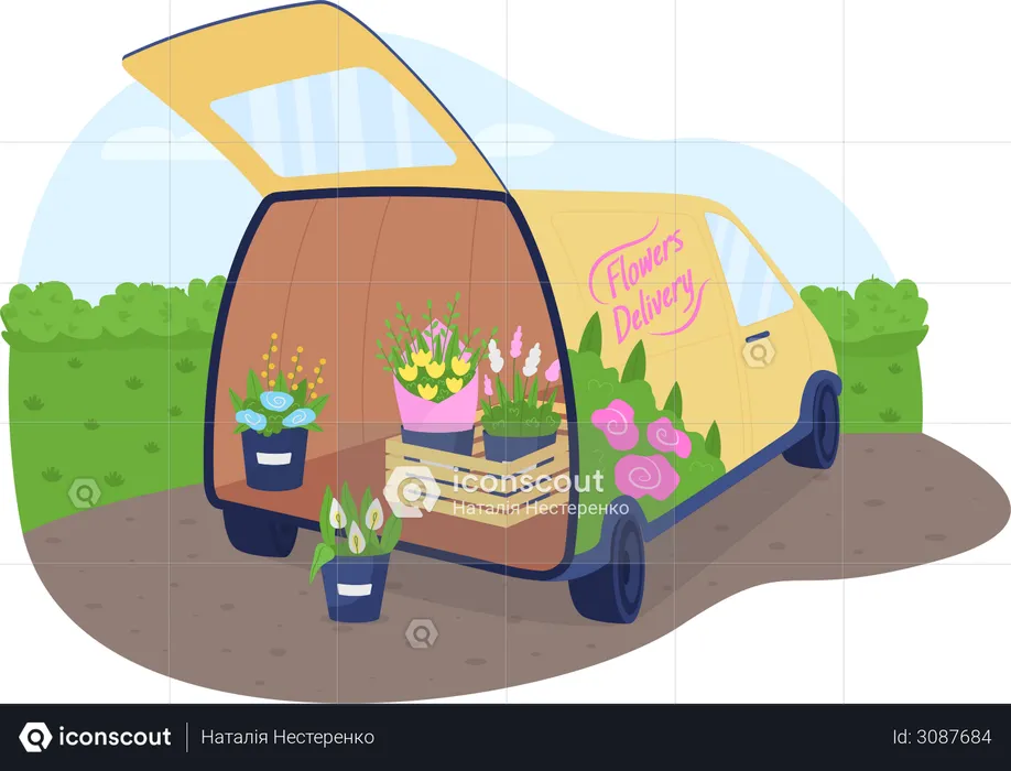 Flower delivery truck  Illustration