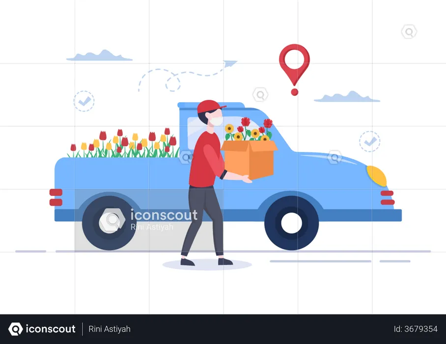 Flower Delivery Truck  Illustration