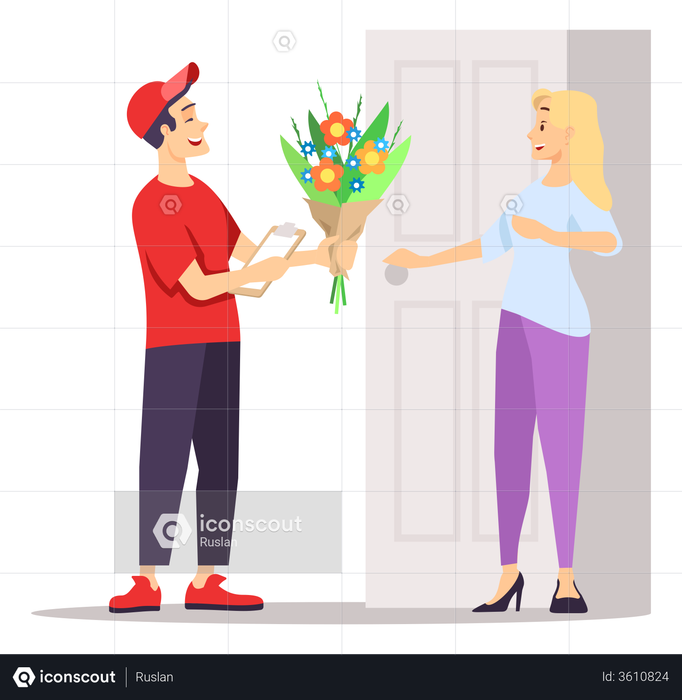 Flower Shop Delivery Guy Illustration