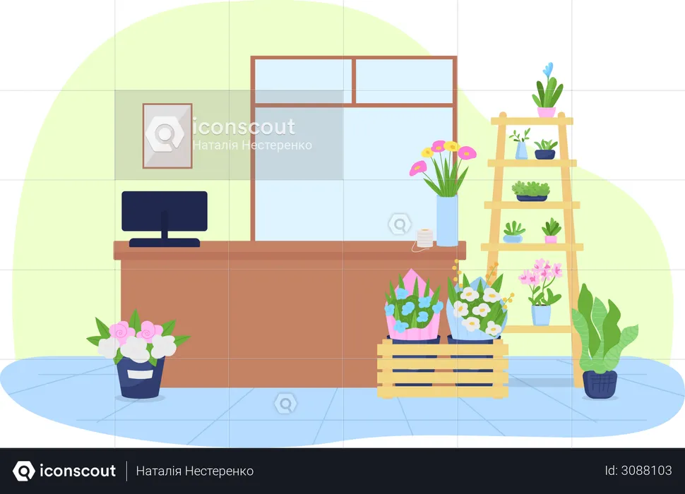 Flower shop interior  Illustration