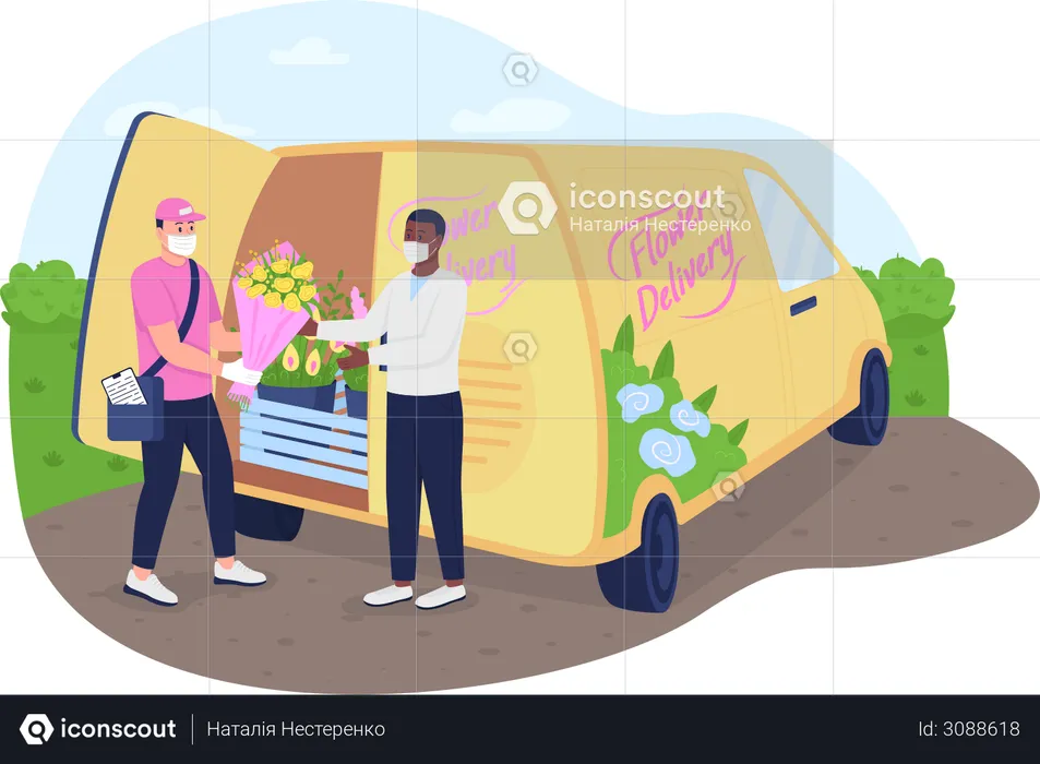 Flowers delivery truck during  Illustration